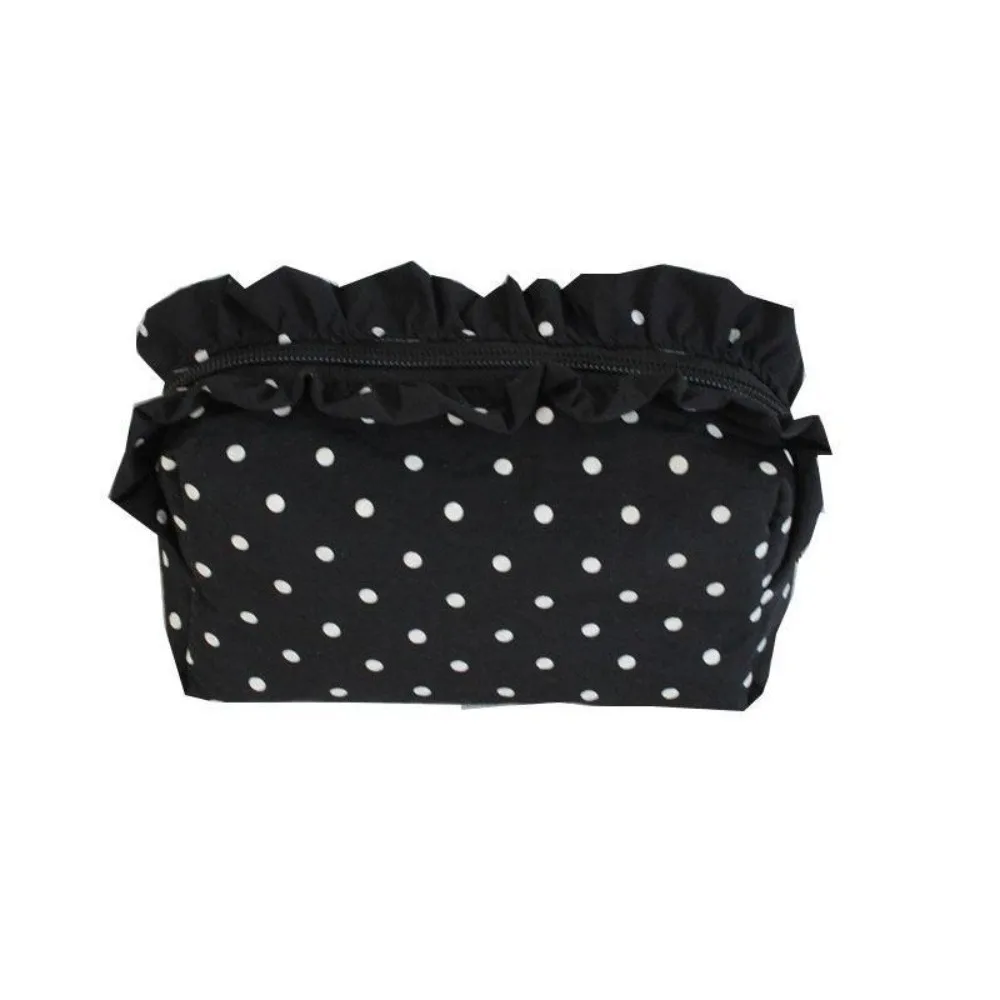 Polka Dot Cosmetic Bag Portable Ruffle Edge Decor Makeup Pouch Minimalist Design Multi-use Skincare Organizer For Students
