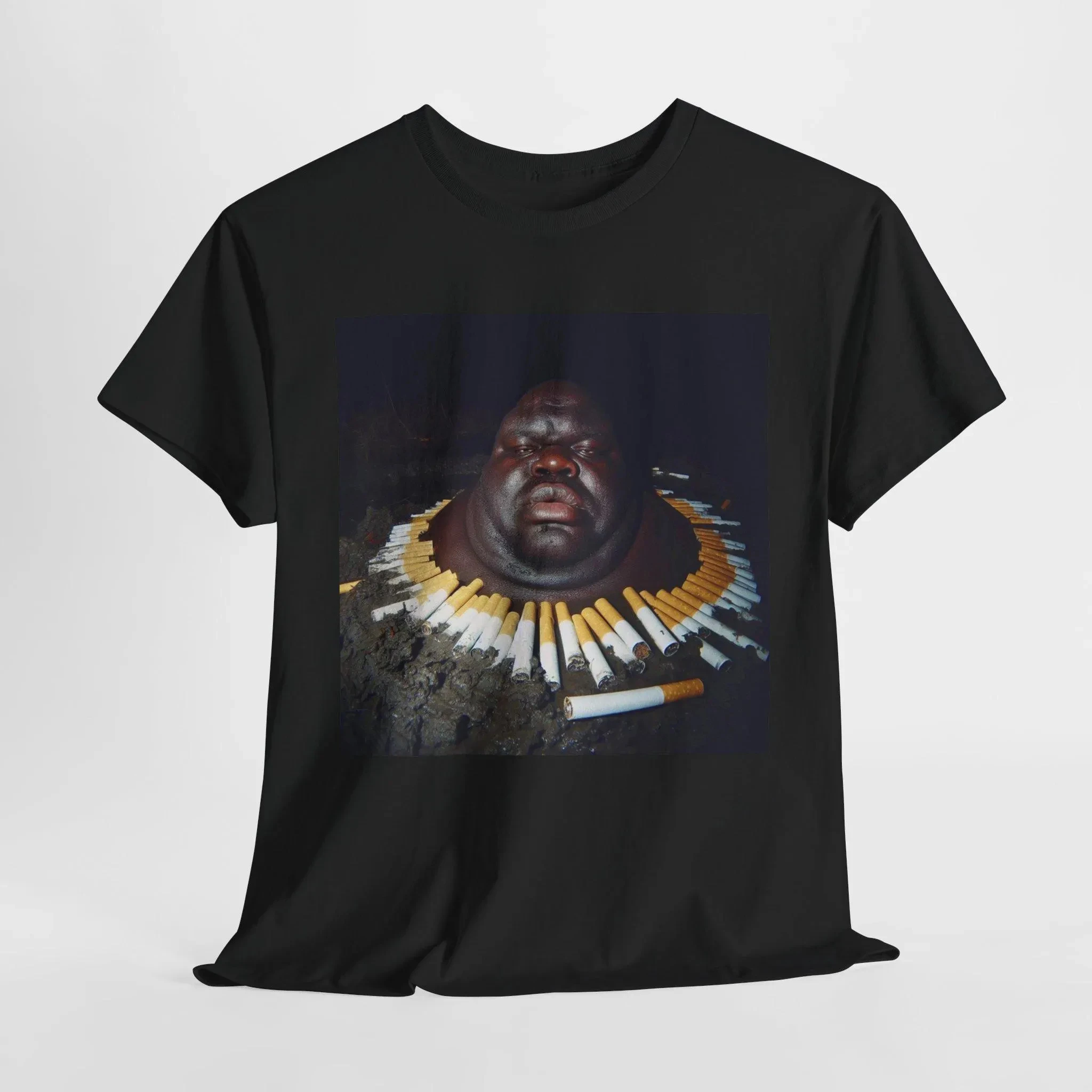 

Black Guy in Swamp Surrounded By Cigarettes Funny Meme T-Shirt Men's and Women's Short Sleeve Cotton Tees Summer Men Clothing