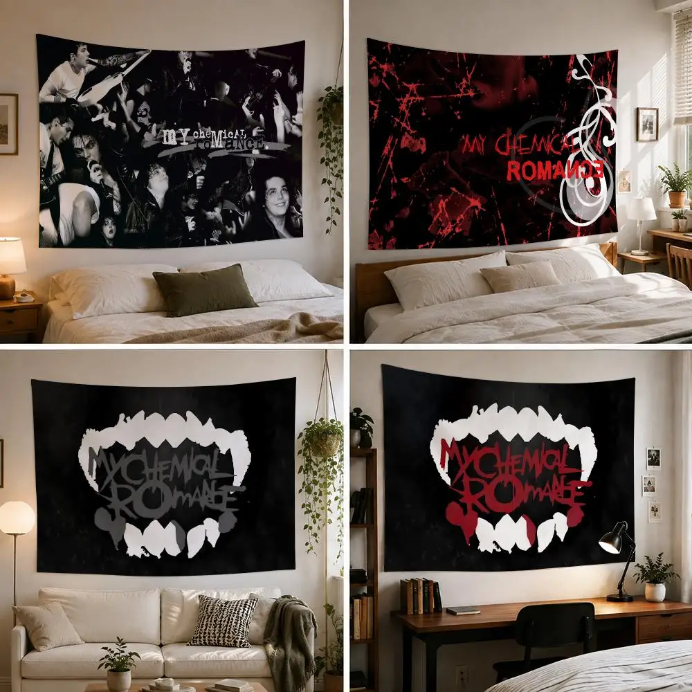 My C-Chemical Romance Band Tapestry Custom Living Bedroom Party Dormitory Interior Wall Bohemian Decoration Attached Clip