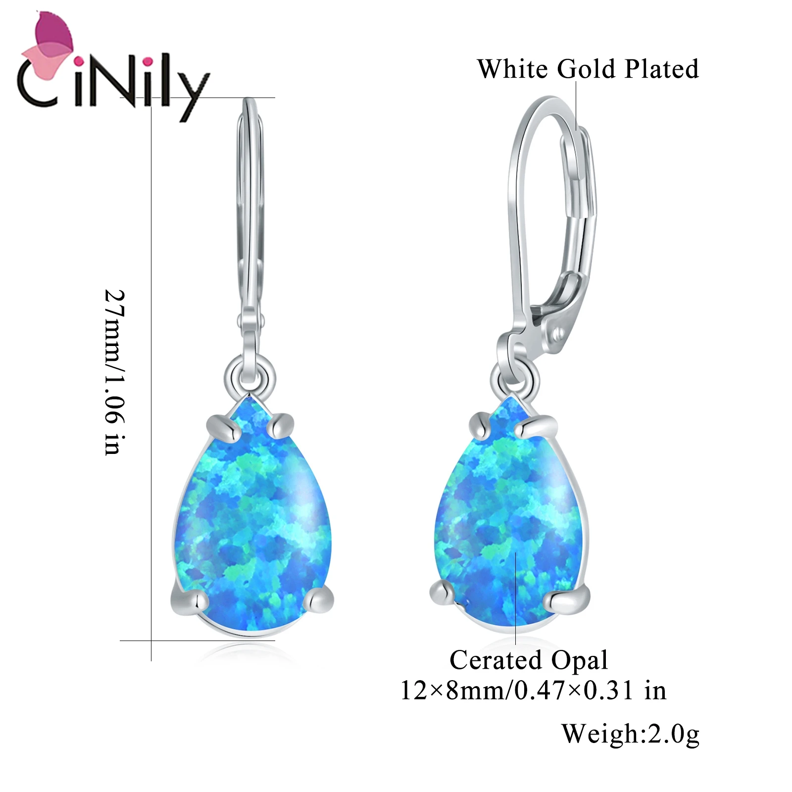 CiNily Blue&Purple Opal Hoop Earrings With Opal Stone Yellow Gold Plated Tear Drop Dangle Earring for Women Girls Summer Jewelry