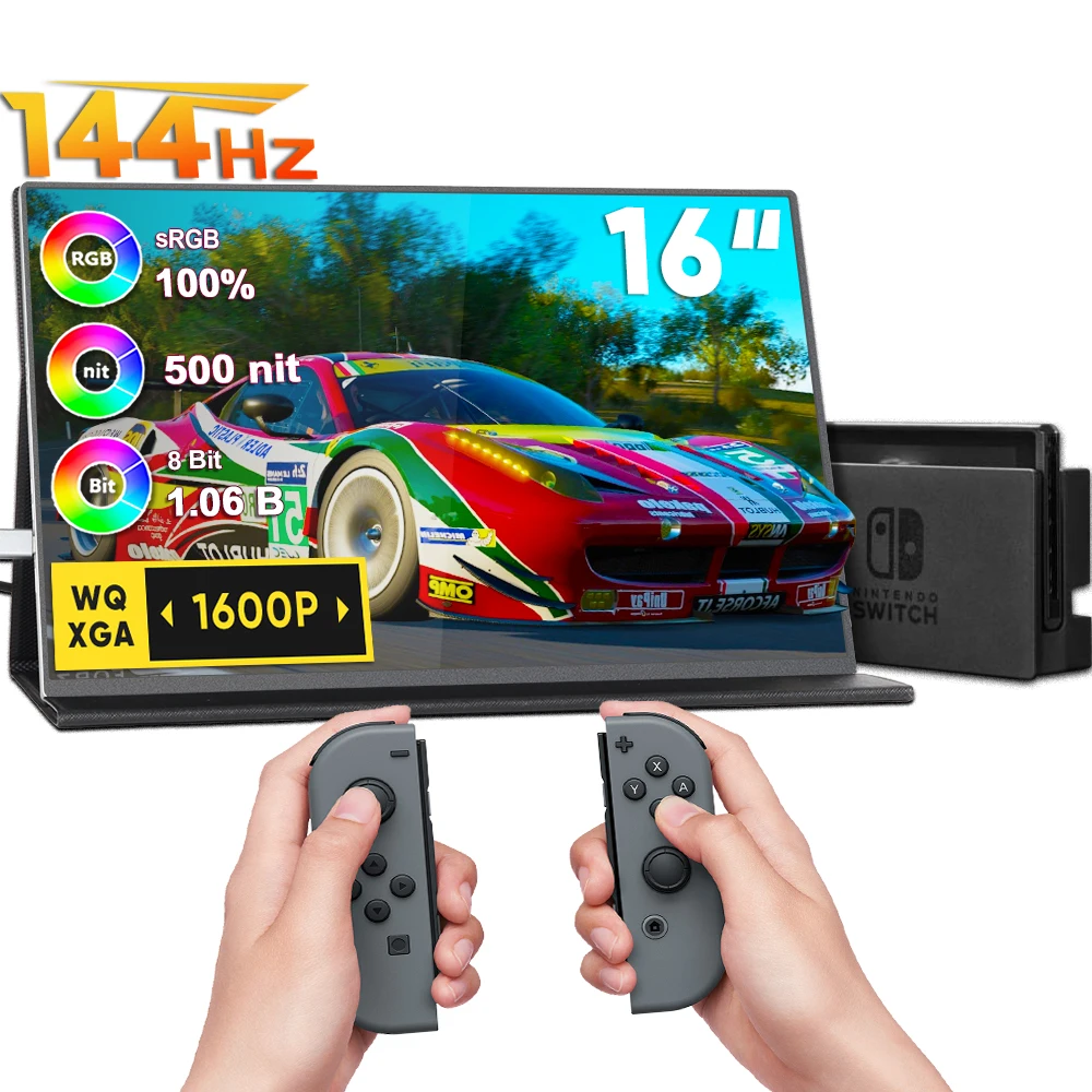 SIBOLAN 2.5K 144Hz 3ms 16-Inch Ultra-Slim Portable Gaming Monitor QHD HDR IPS Panel LCD Backlit Built-in Speaker Type-C PC