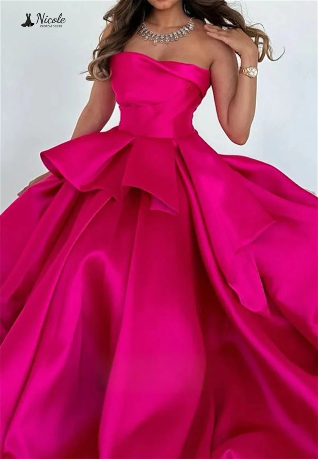 

Nicole Custom Made Luxurious Women's Evening Dresses for Events Tube Top Satin Party Dress for Wedding Guest Dresses Woman Prom