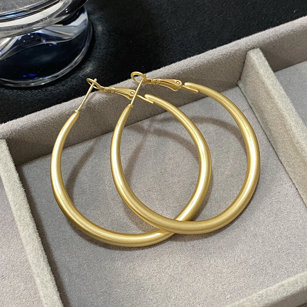 Freetry Simple Big Hoop Earrings for Women Exaggerated Vintage Matte Gold Color Plated Metal Earrings Minimalist Jewelry Gifts