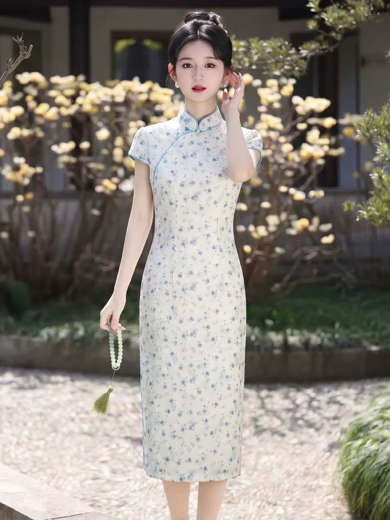 

Chinese Style Floral Print Qipao Women's Long Style Slimming Retro Chinese Style Traditional Qipao