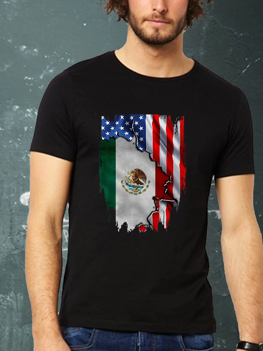 American Flag and Mexico Flag T Shirt. Short Sleeve 100% Cotton Casual T-shirts Loose Top Size S-3XL