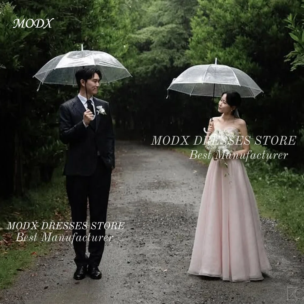 

MODX Elegant Pink A-Line Korean Wedding Dress Organza for Photo shoots Bridal Gown Floor Length Vestidos Novias Boda Women Custo