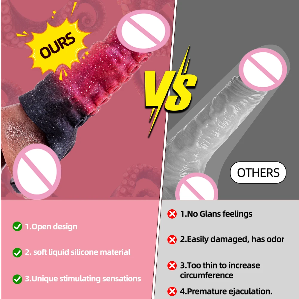 Silicone Octopus Dildo Penis Sleeve Hollow Dildo Adult Toys Sex Products Penis Enlargement Extender Male Delayed Ejaculation 18+ - view 5