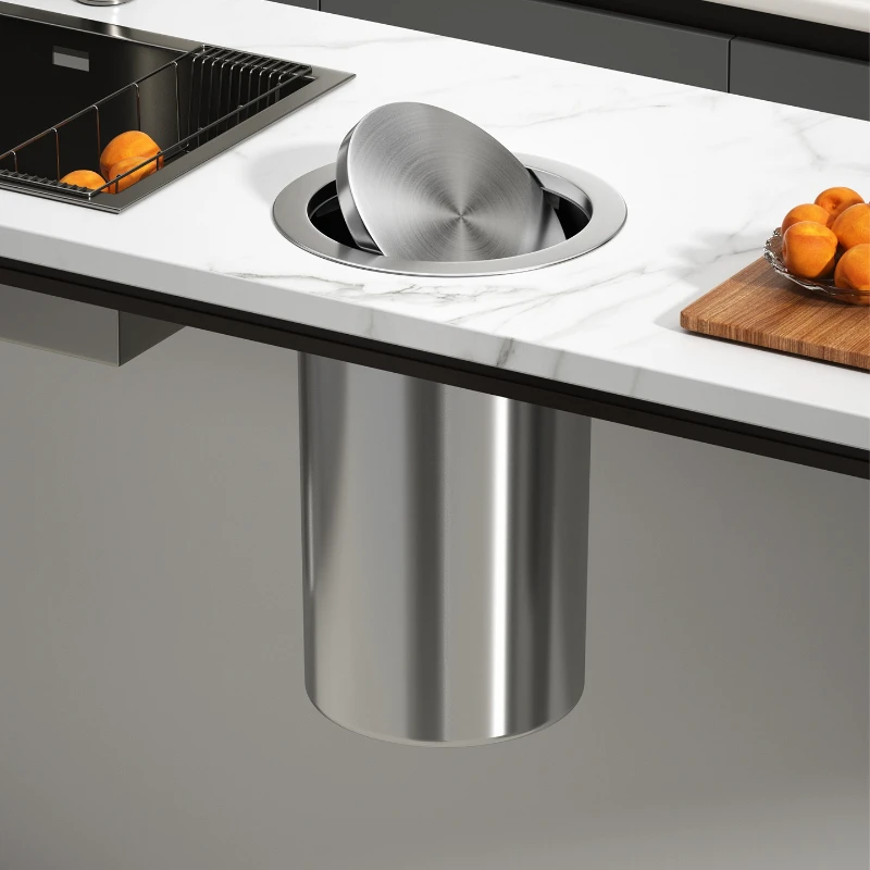 

Встраиваемое мусорное ведро для столешницы, встроенные мусорные баки из нержавеющей стали для кухонной раковины, роскошное мусорное ведро для ванной с откидной крышкой, круглое ведро для мусора