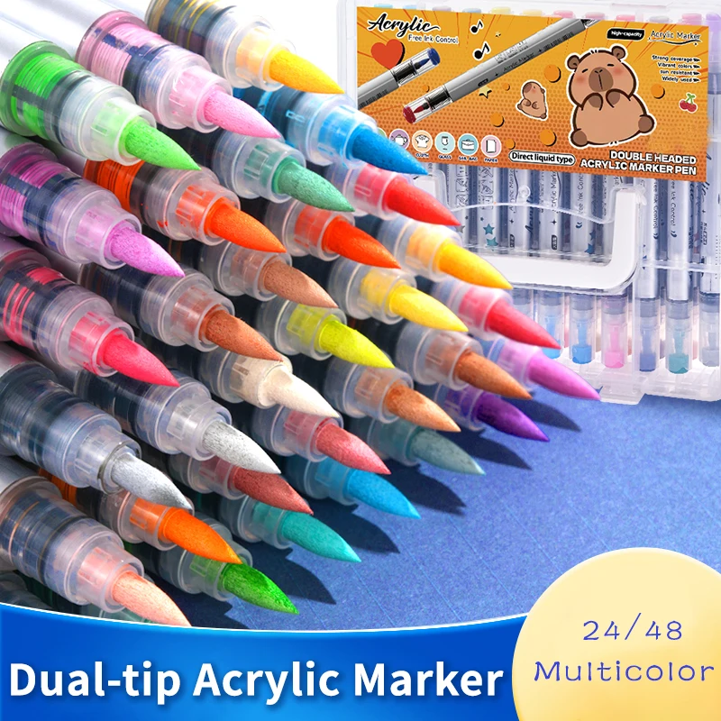 

24/48 цветов Kawaii Kapibala акриловый маркер большой емкости с чернильной подкладкой студенческий маркер для рисования граффити корейские канцелярские принадлежности