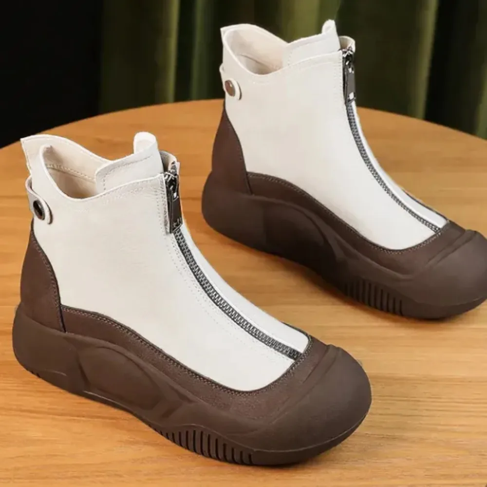 2024 35-43 Large Women\'s Shoes Genuine Leather Retro High Top Shoes Women\'s Winter New Thick Sole Cake Short Boots for Women