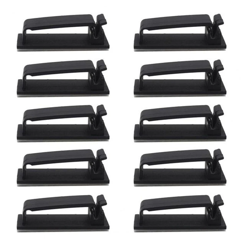 10Pcs Black Cable Winder Strong Adhesive Cable Holder Cord Management Organizer Wire Tie Fixer for Desk Cable Organizer Clip