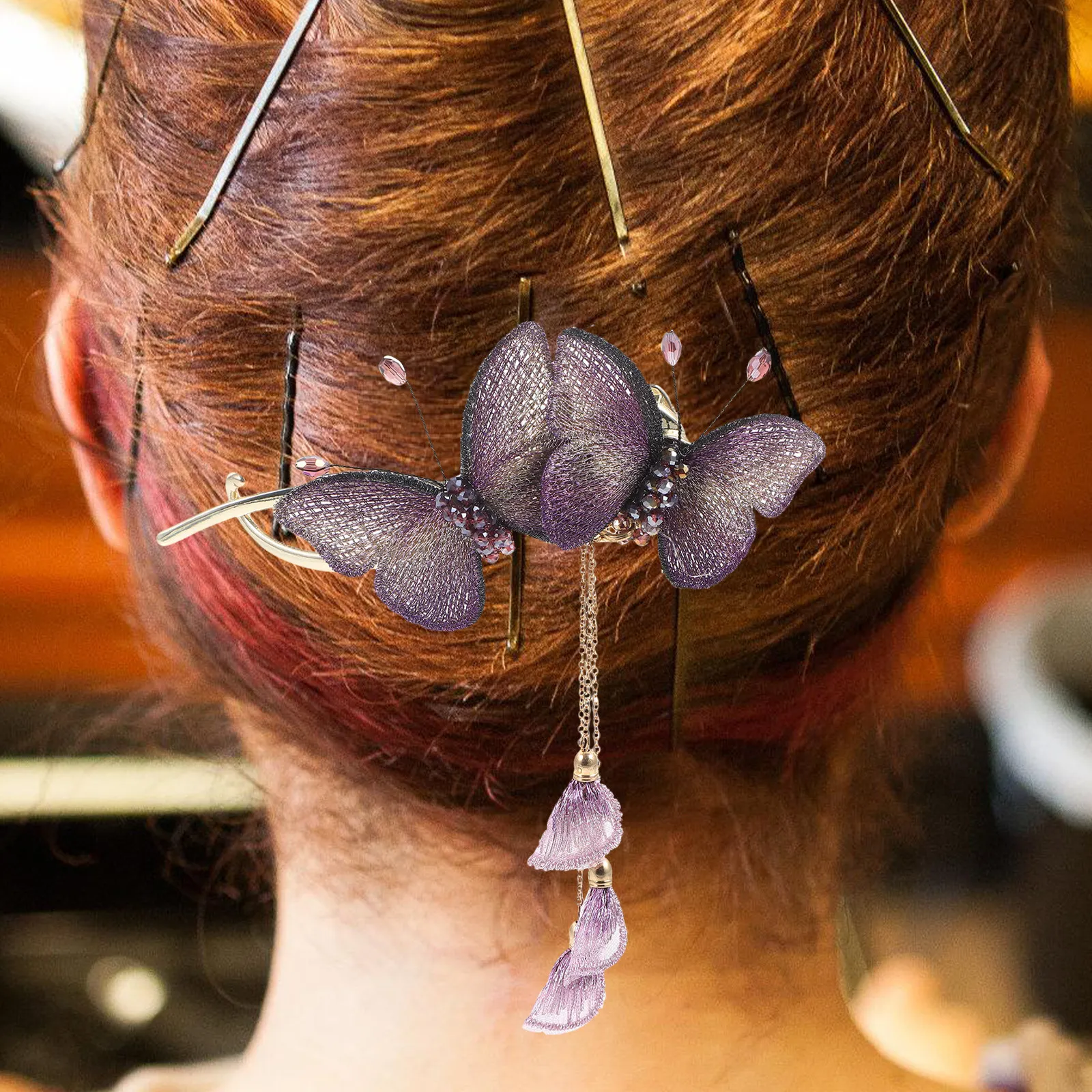 

2Pcs Butterflies Hair Clips for Women Exquisite Embroidered Alloy Fabric Hairpins Elegant Daily Wedding Hair Decoration