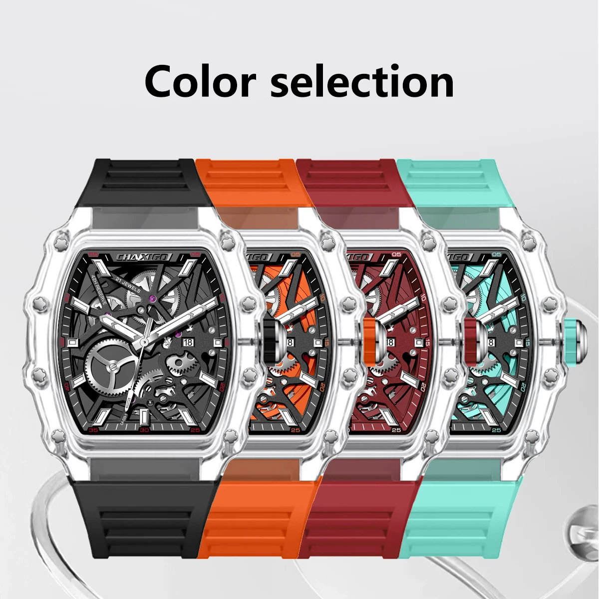 

CHAXIGO Men's Casual Silicone Strap Watch 42mm Case 3ATM Water Resistance Date Display, Luminous Display Mineral Crystal Crystal