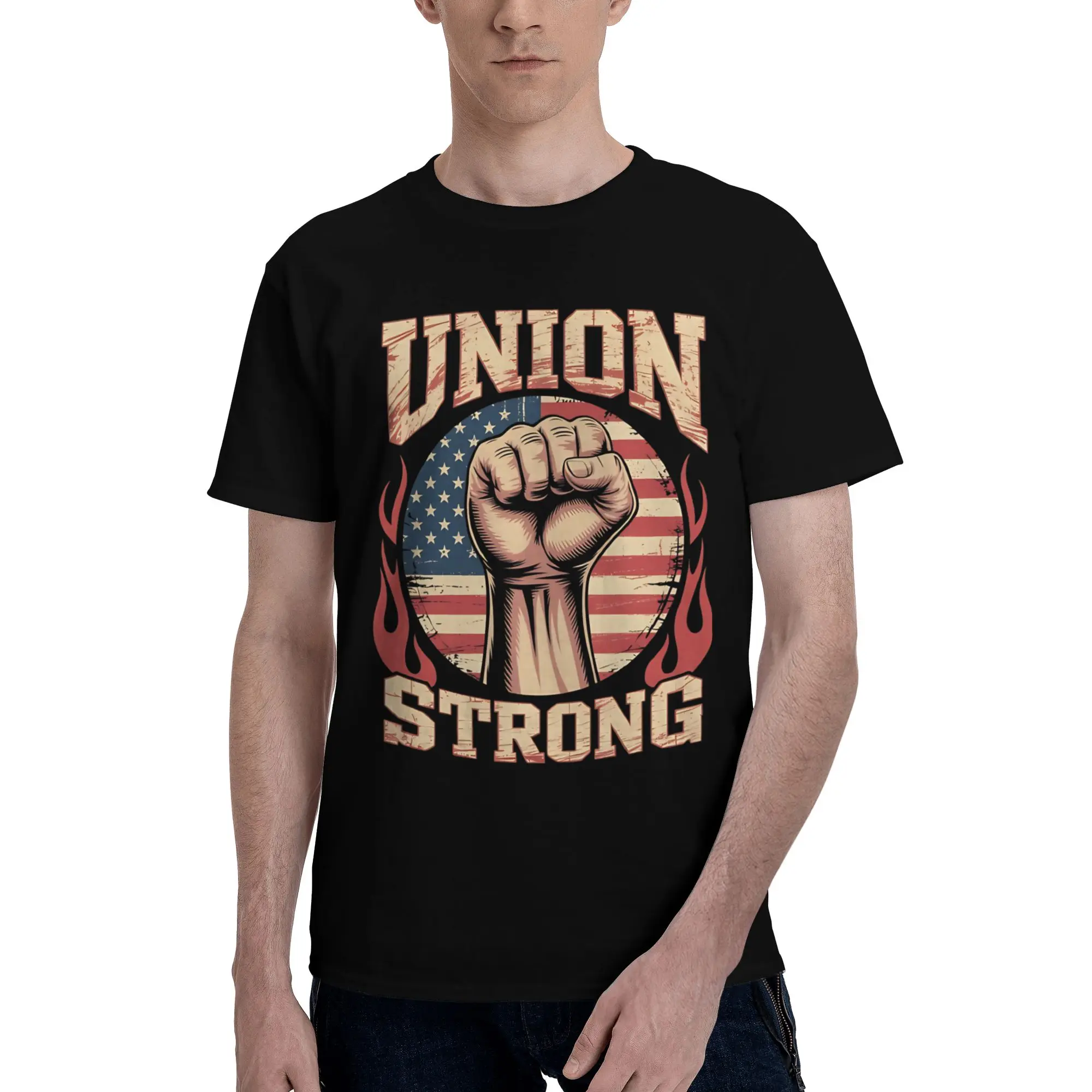 Union Strong Worker Labor Day  Funny Graphic 100% Cotton T-Shirt Labor Movement Tees Tops For Men