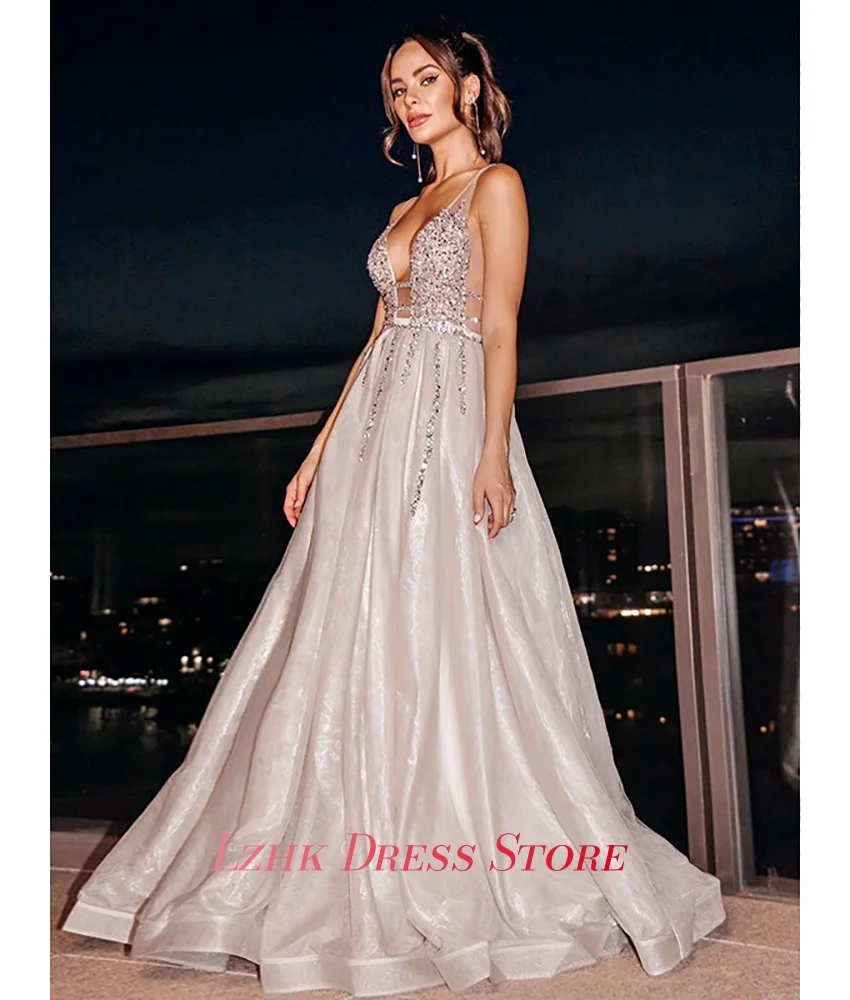 Robe de soirée de luxe personnalisée, paillettes, cristal, bretelles Spaghetti, ligne a, Organza, haute qualité, sans manches, robes d'occasion spéciale