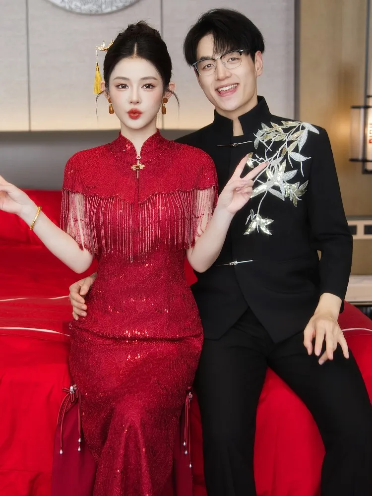 

Новое свадебное платье Cheongsam в китайском стиле для помолвки, возврат дома, тост невесты
