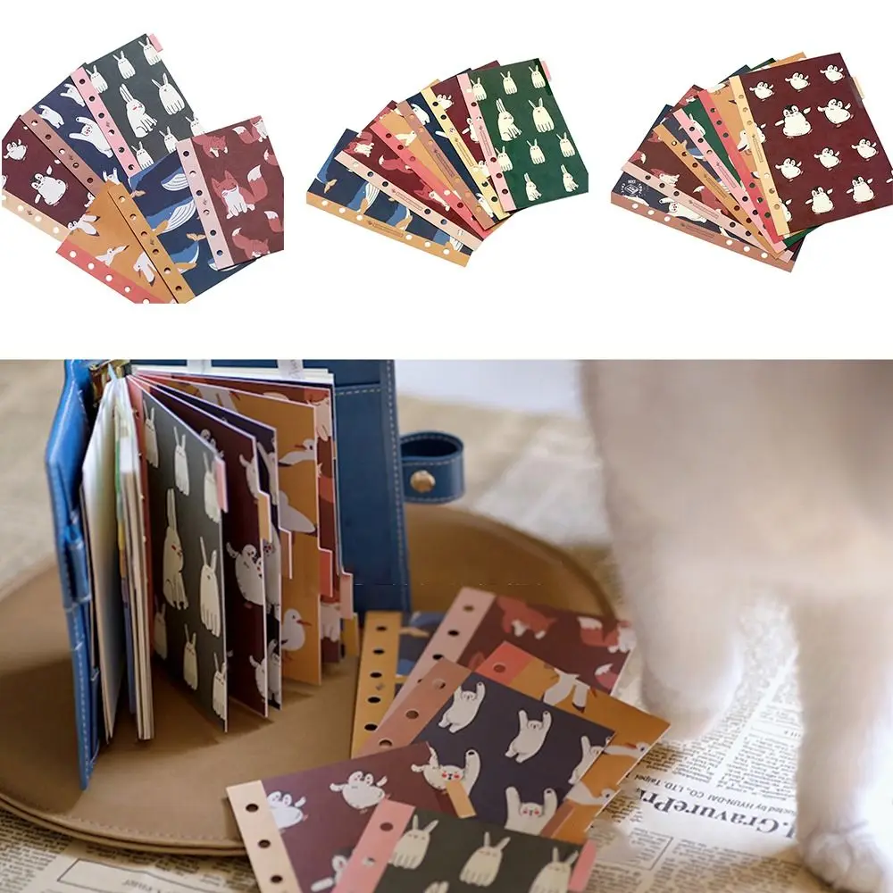 6PCS A5/A6/A7 Pagina indice Animale del fumetto Multicolor Divisori a fogli mobili Quaderno a spirale Planner Classificazione delle pagine interne