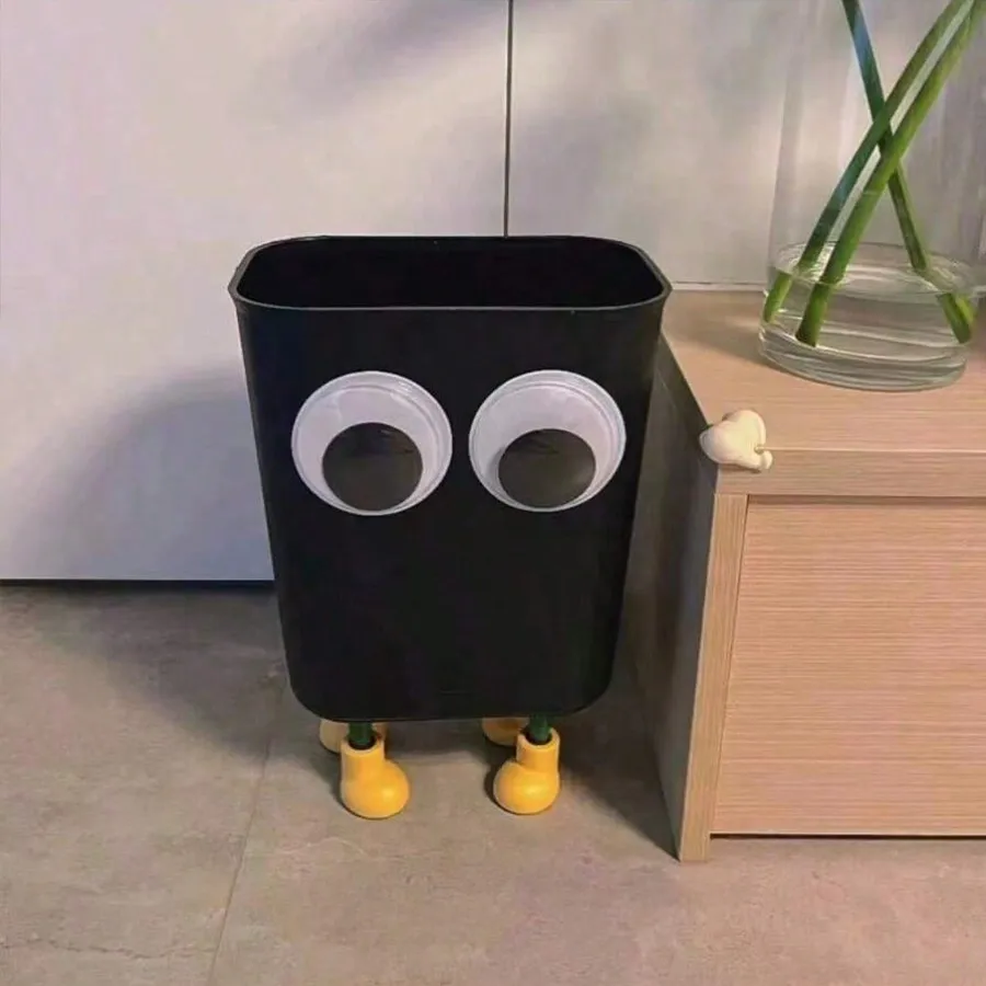 Cartoon Cute Big Eyes Trash Can Home Office Rubbish Bin Bathroom Garbage Bag Container Waste Bucket Kitchen Dustbin