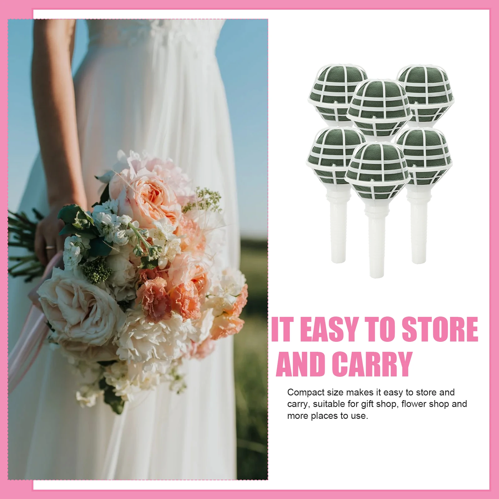 

6pcs Flower Mud Bridal Bouquet Decorative Handle Wedding Plastic Floral Accessories OPP Bags White Shell DIY for Ceremony