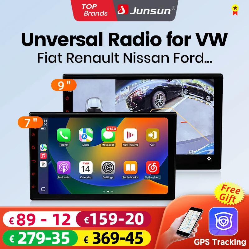 Junsun 7 9 10 inch Universal Wireless CarPlay for Apple Android Auto Car Radio 4G Multimedia Bluetoth DSP IPS TouchScreen Stereo