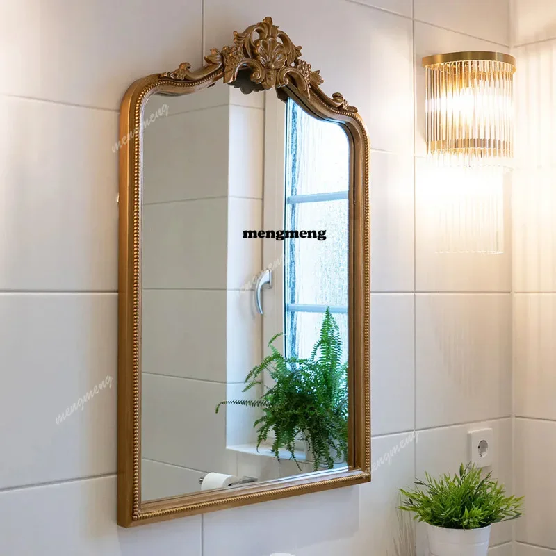 A68French retro full-length mirror wall-mounted decorative home living room bedroom carved makeup mirror porch mirror