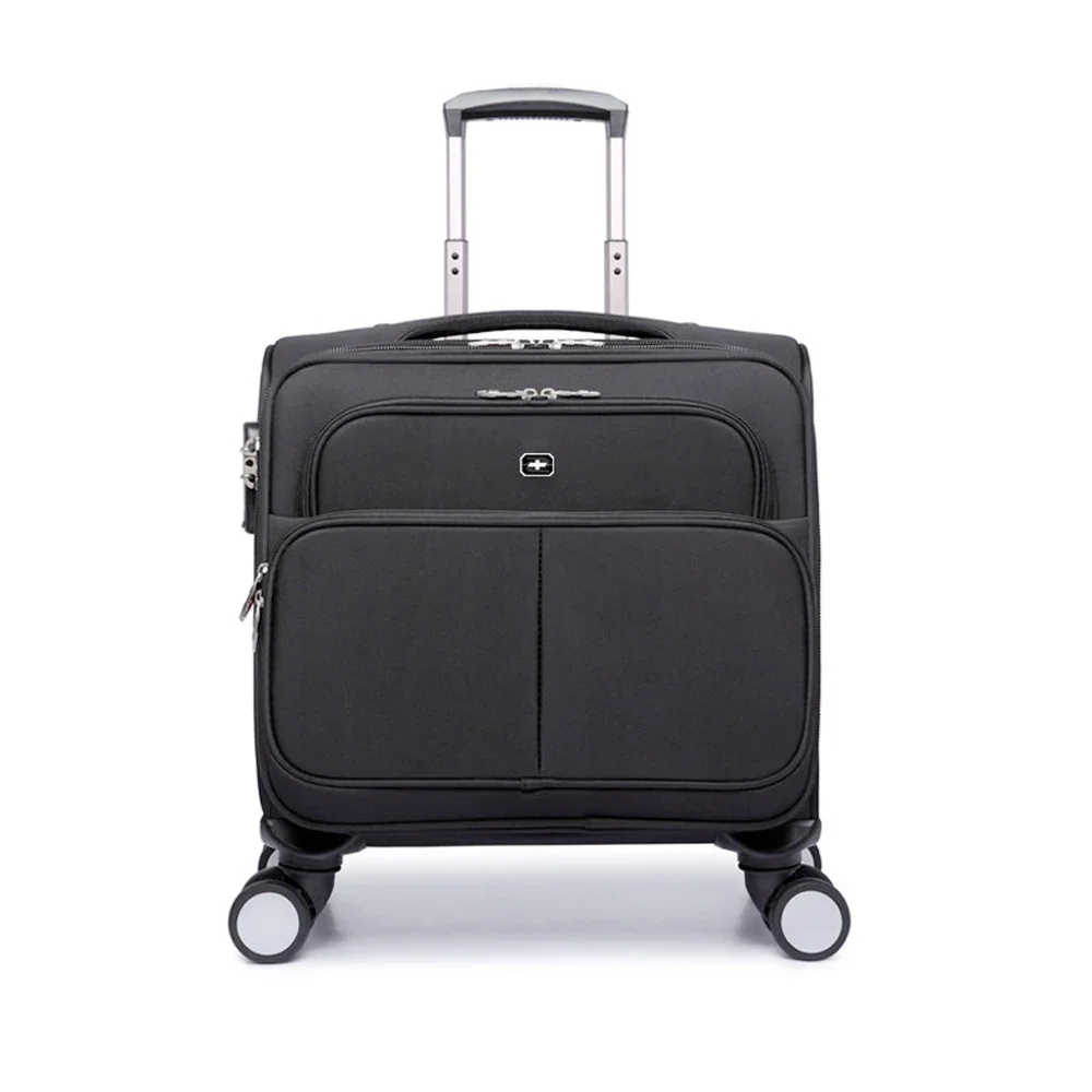 

Black 18 Inches Oxford Cloth with Spinner Men/Women Suitcase Trolley Travel Case Multi Compartment Boarding Bag