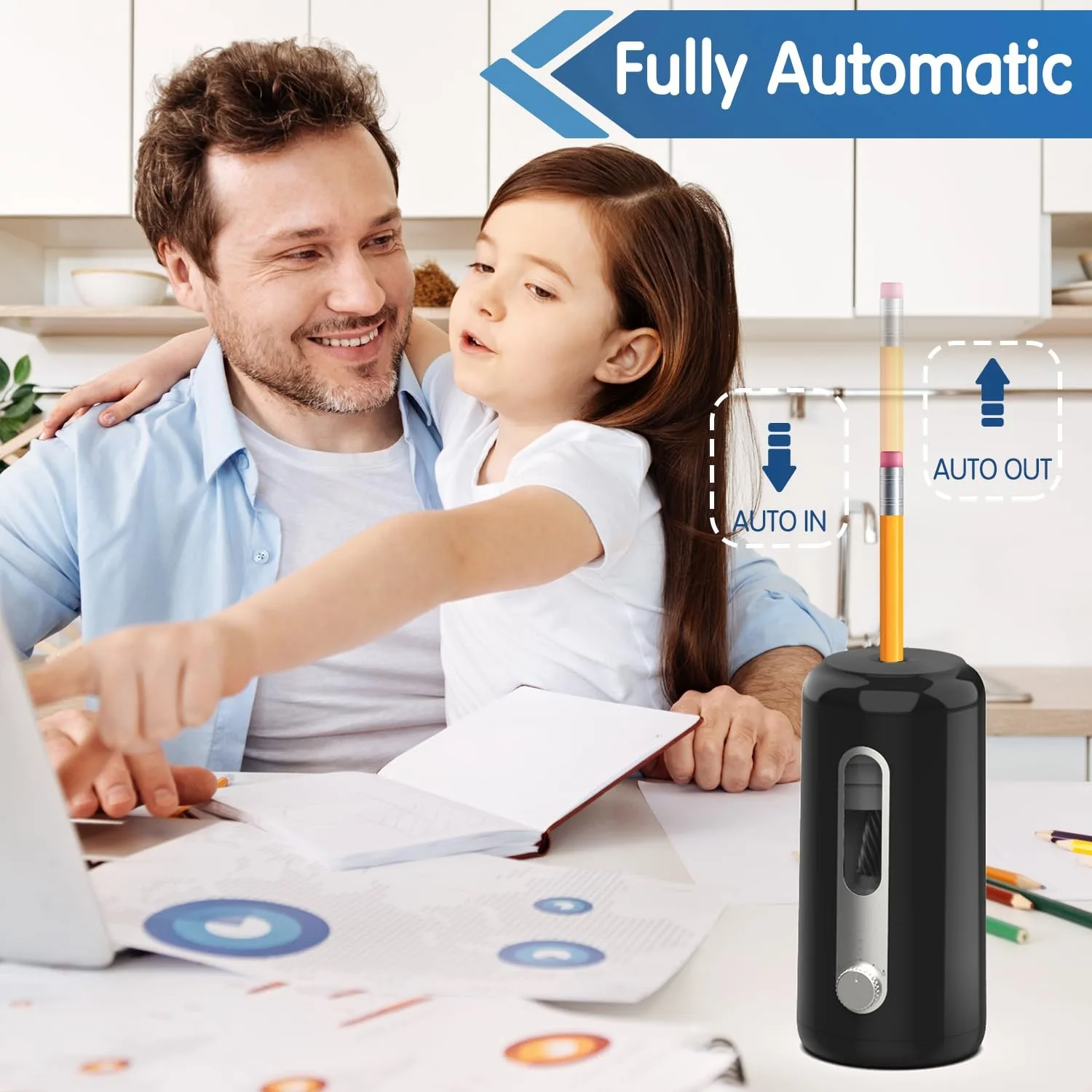 Deli Electric Pencil Sharpener Automatic USB Battery Operated 3 Modes Fast Sharp for Home Office School