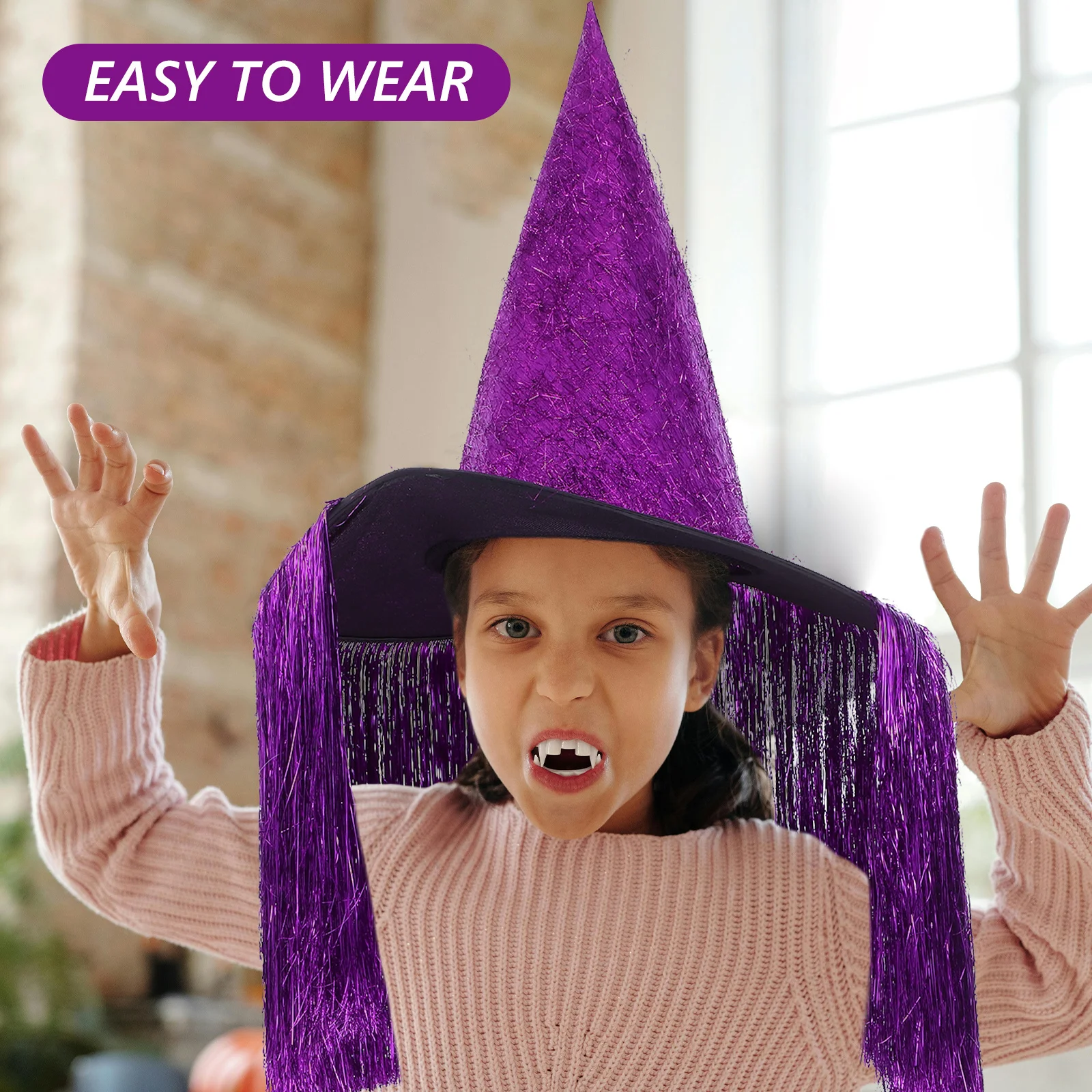 أطفال قبعة الساحرة هالوين الأرجواني شرابة أكسفورد النسيج حفلة عيد ميلاد موضوع تأثيري حلي ملحق هالوين التبعي