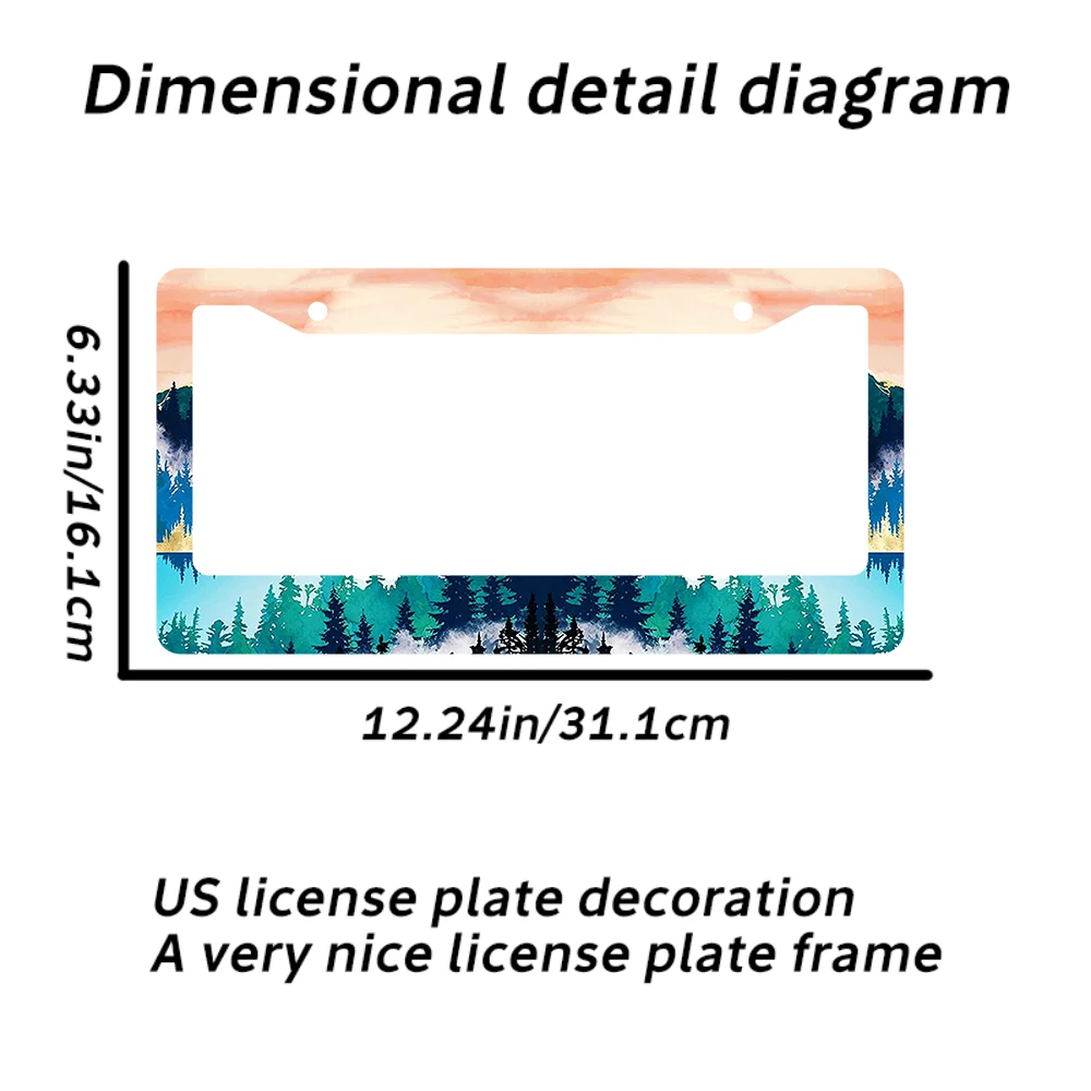 متعدد الألوان نمط الغابات 2 حفرة الألومنيوم إطار لوحة الرخصة 6x12 بوصة مع المسمار مجموعة الرجعية الجدة سيارة الديكور هدية #3