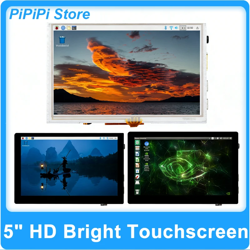 Raspberry Pi 5inch HDMI LCD Touch Screen 1024x600 IPS 800cd/m² High Brightness Capacitive Toughened Glass for RPi PC Jetson