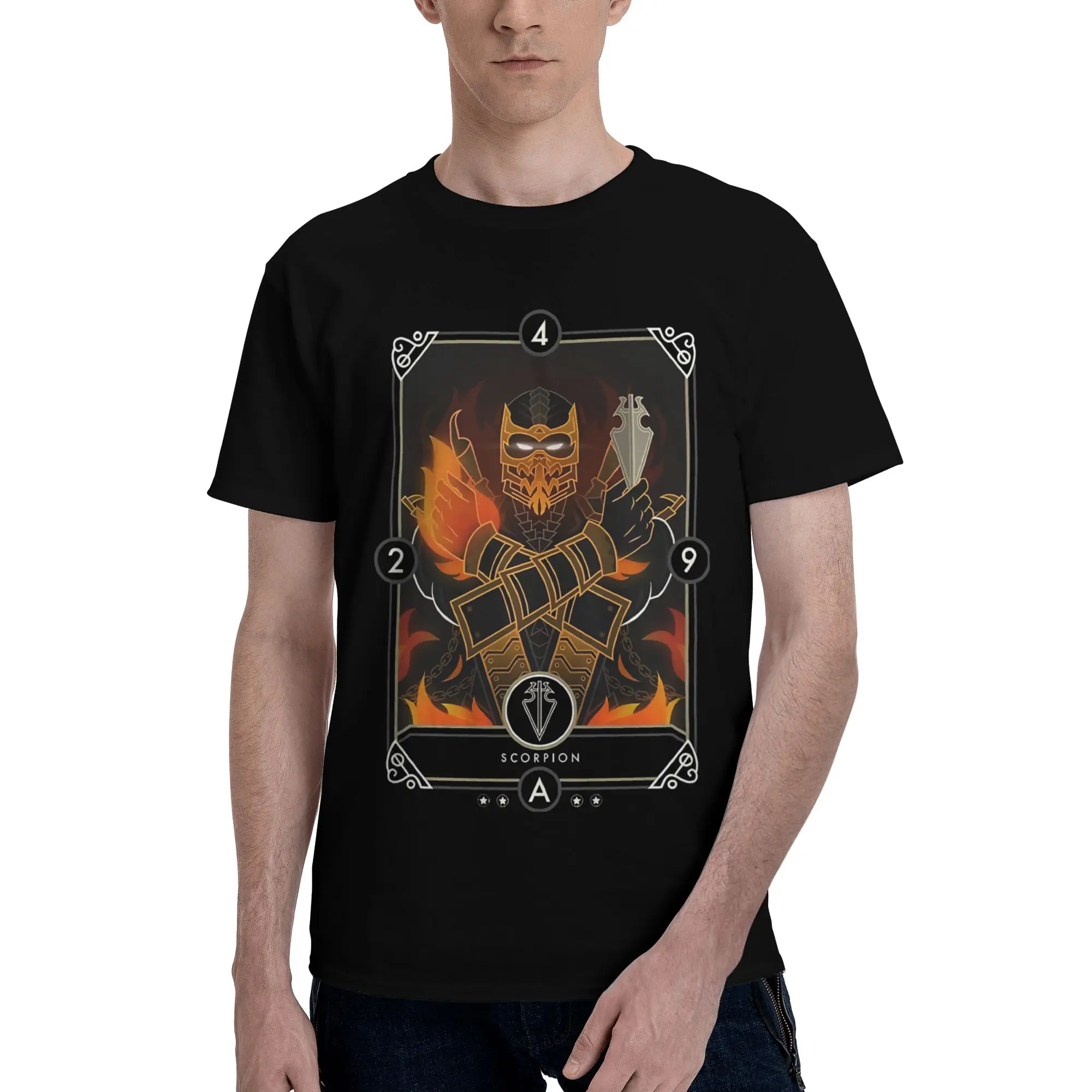 Scorpion Card  Funny Graphic 100% Cotton T-Shirt Mortal Kombat Tops Tees For Men