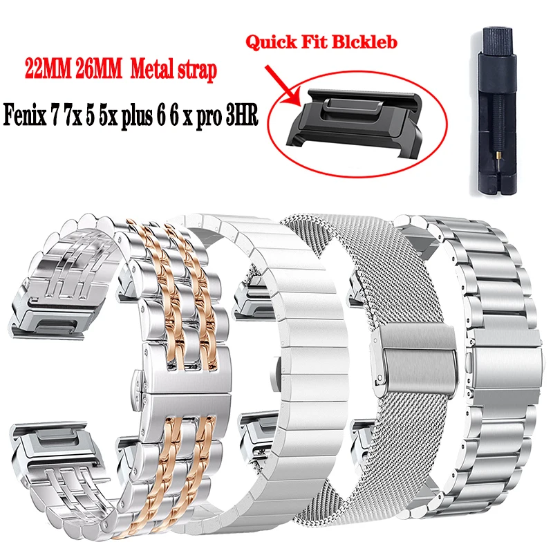 

22MM 26MM For Garmin Fenix 7X 6X Pro Solar EPIX GEN 2 Tactix 7 6 Enduro 5X Plus 3HR Descent MK1 Mk2 Strap Band Stainless steel