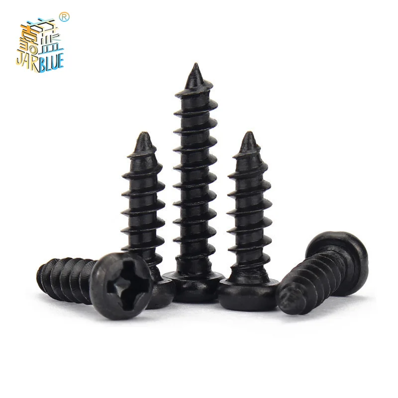 

100 pcs/lot Cross Round Head Phillips Self-tapping Screw M1 M1.2 M1.4 M1.5 M1.7 M2 M2.3 M2.6 M3 M3.5 M4 M5 Black Carbon Steel