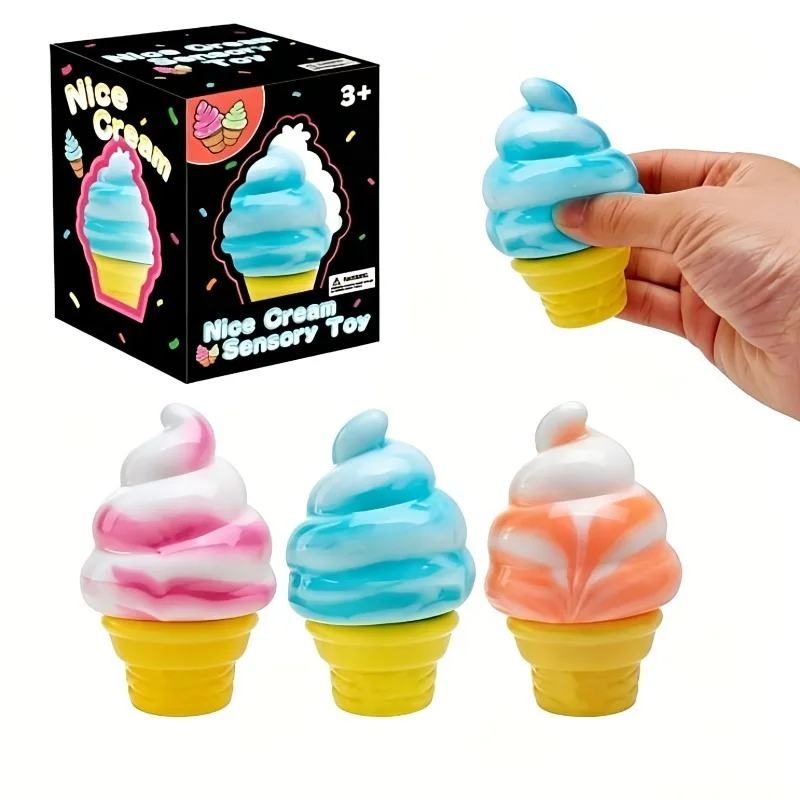 Needoh Nice Ice Cream Shaped Mochi Squishy Toy Cream Cone Surprise Stress Relief Fidget Squishes Party Gifts for Friend Gift