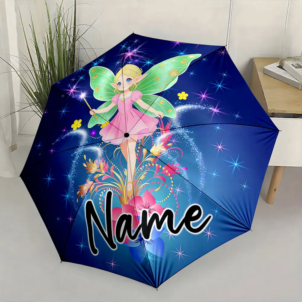 Custom Name Umbrella Umbrella with a Magical Fairy Design Print 8 Iron Ribs Folding Umbrella Auto-Open Fashion Sunshade