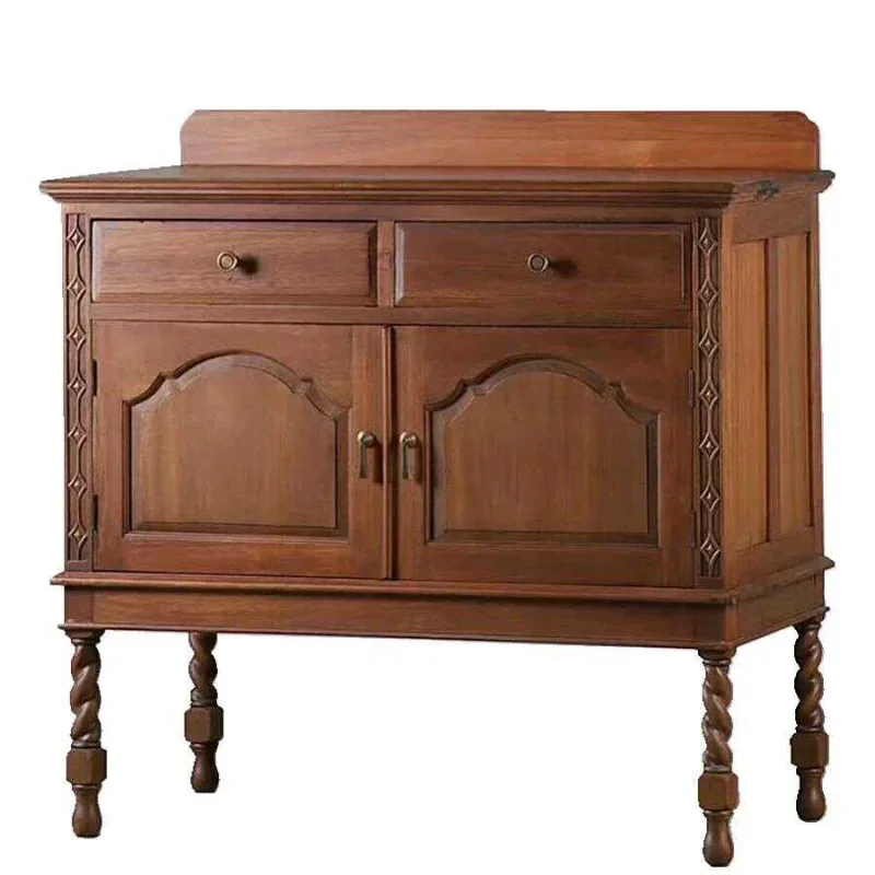 Rural solid wood dining side cabinet solid wood twist legs living room wine storage medieval double door storage