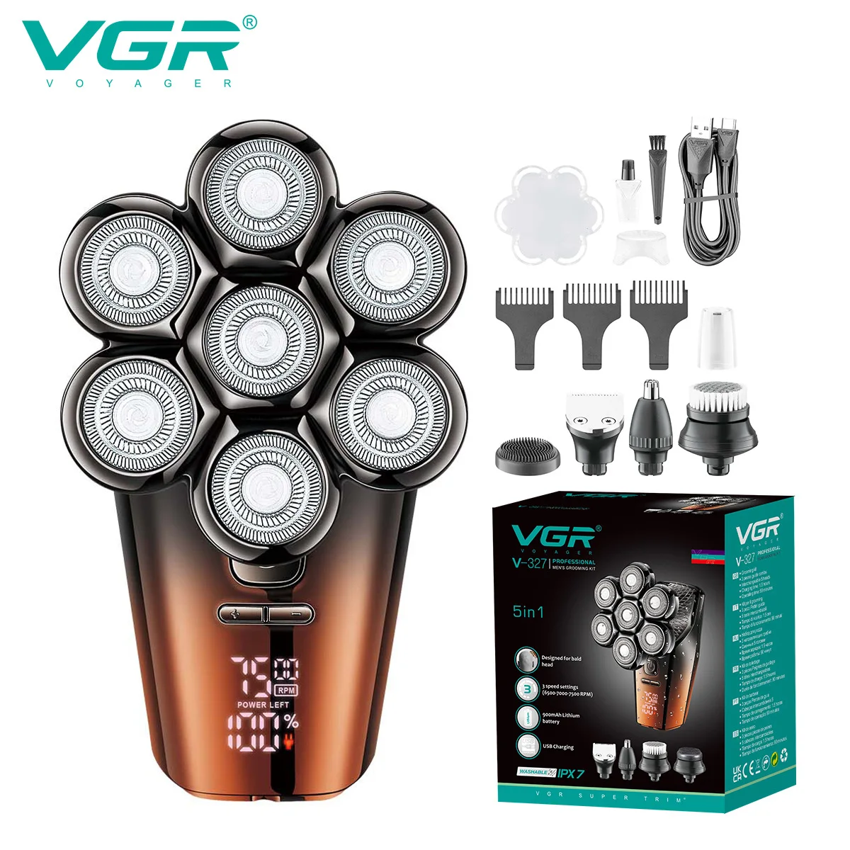 

VGR 327 Electric Shaver 5-in-1 multi-function Shaver USB Body Wash Hair whitening clipper