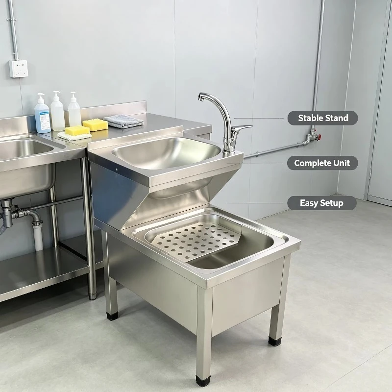 Stainless steel cleaning sink brushed matte surface independent commercial kitchen