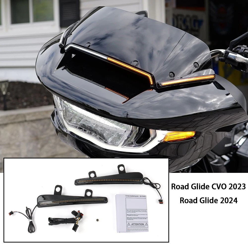 

NEW Motorcycle Windshield Side Trim LED Turn Signal Light For Harley 2023 2024 TOURING CVO 121 117 Road Glide ST FLTRXSE