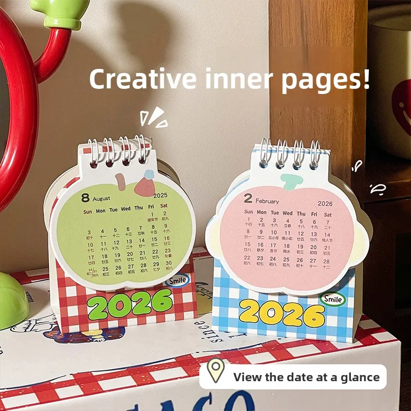 لطيف أبل ميني أجندة مكتبية /رزنامة مكتبية 2026 الإبداعية طالب مخطط سطح المكتب تحقق في زخرفة #2