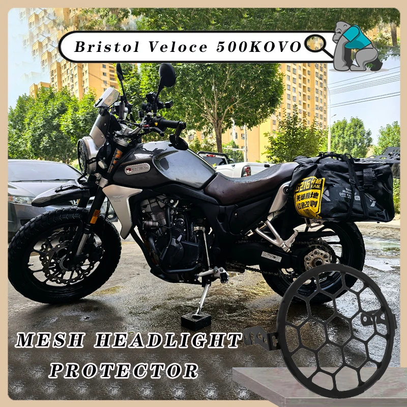 For Bristol Veloce 500 KOVO Motorcycle Mesh Headlight Protector Holder Aluminum Metal Grill Mask Cover Guard Chrome Customized