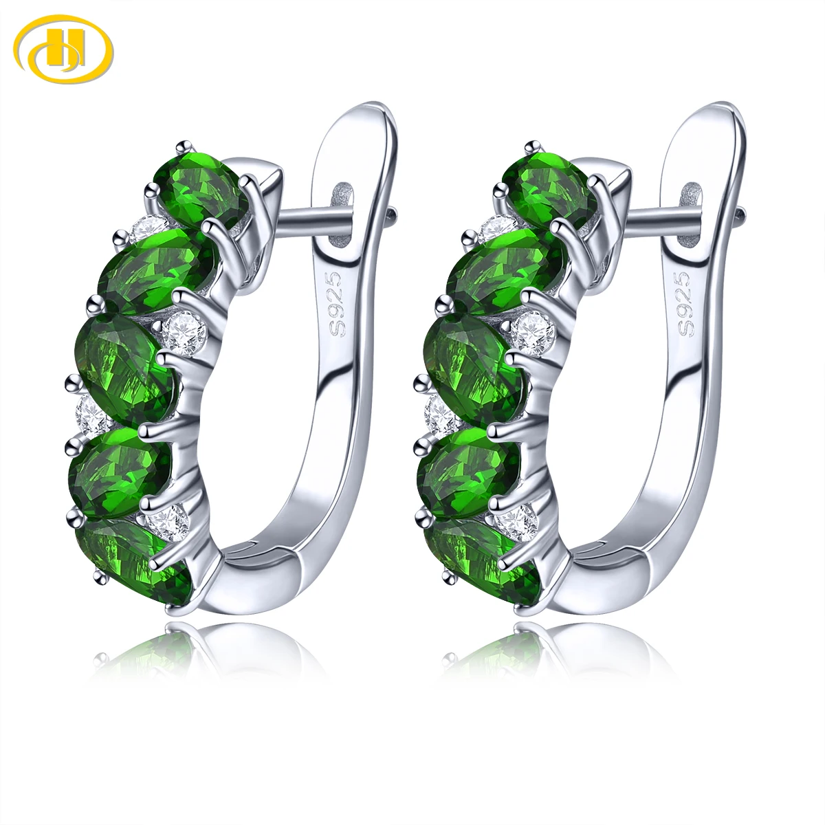 

Natural Chrome Diopside 925 Sterling Silver Earrings 2.33 Carats Genuine Gemstone Party Jewelry Classic Style Fine Jewelry