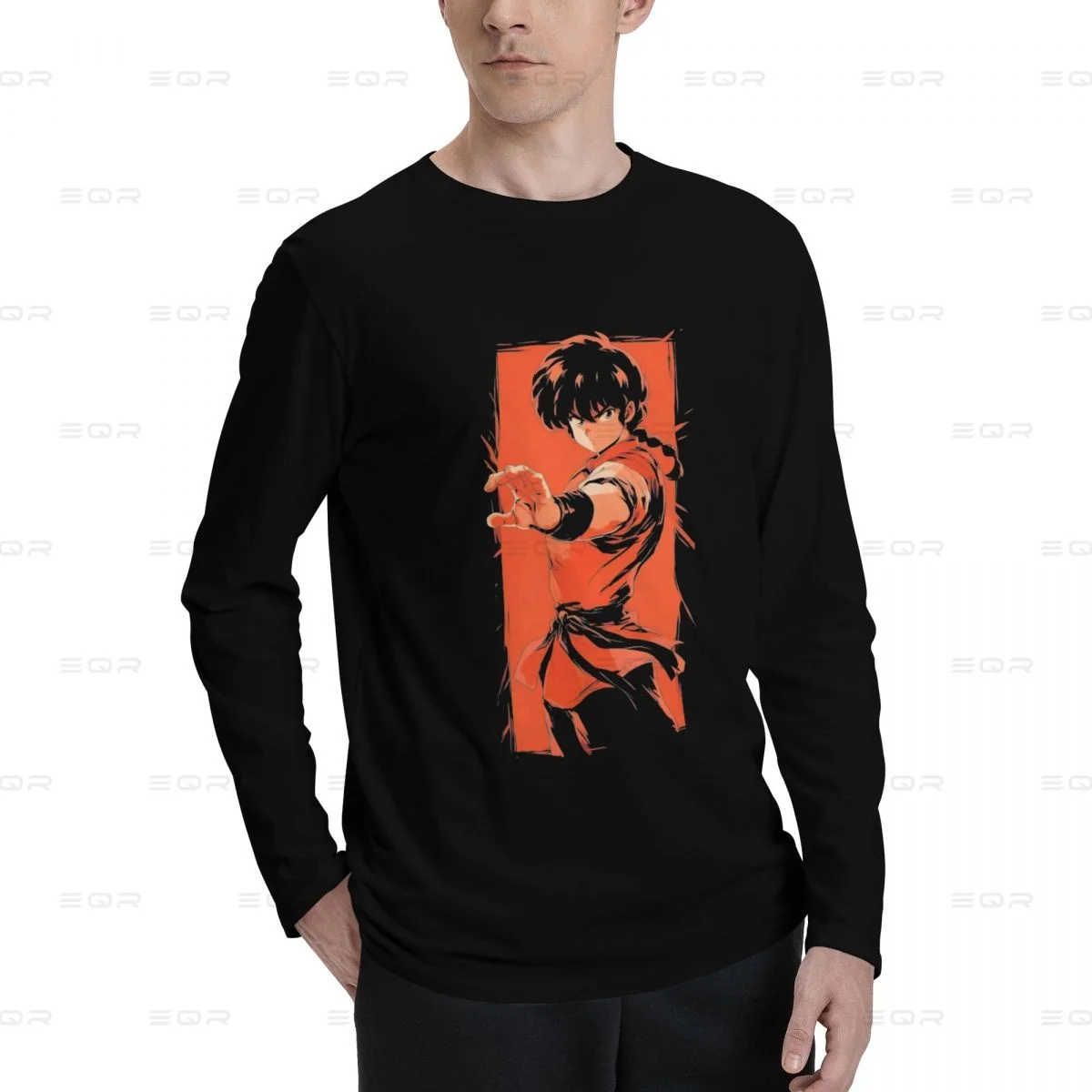 Ranma Nibun Nouchi men Cotton Digital Direct Spray printed long sleeved T-shirt,fashion Unisex Tees