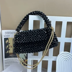 Nuova borsa a tracolla da donna intrecciata con perline fatte a mano borse a tracolla portatili con catena interna di alta qualità alla moda per donna