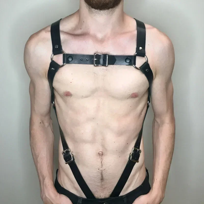 Sexy Men Leather Suspenders Belt Body Bondage Straps Fashion Adjustable Braces Suspender With Metal Clips Punk Harness Belts