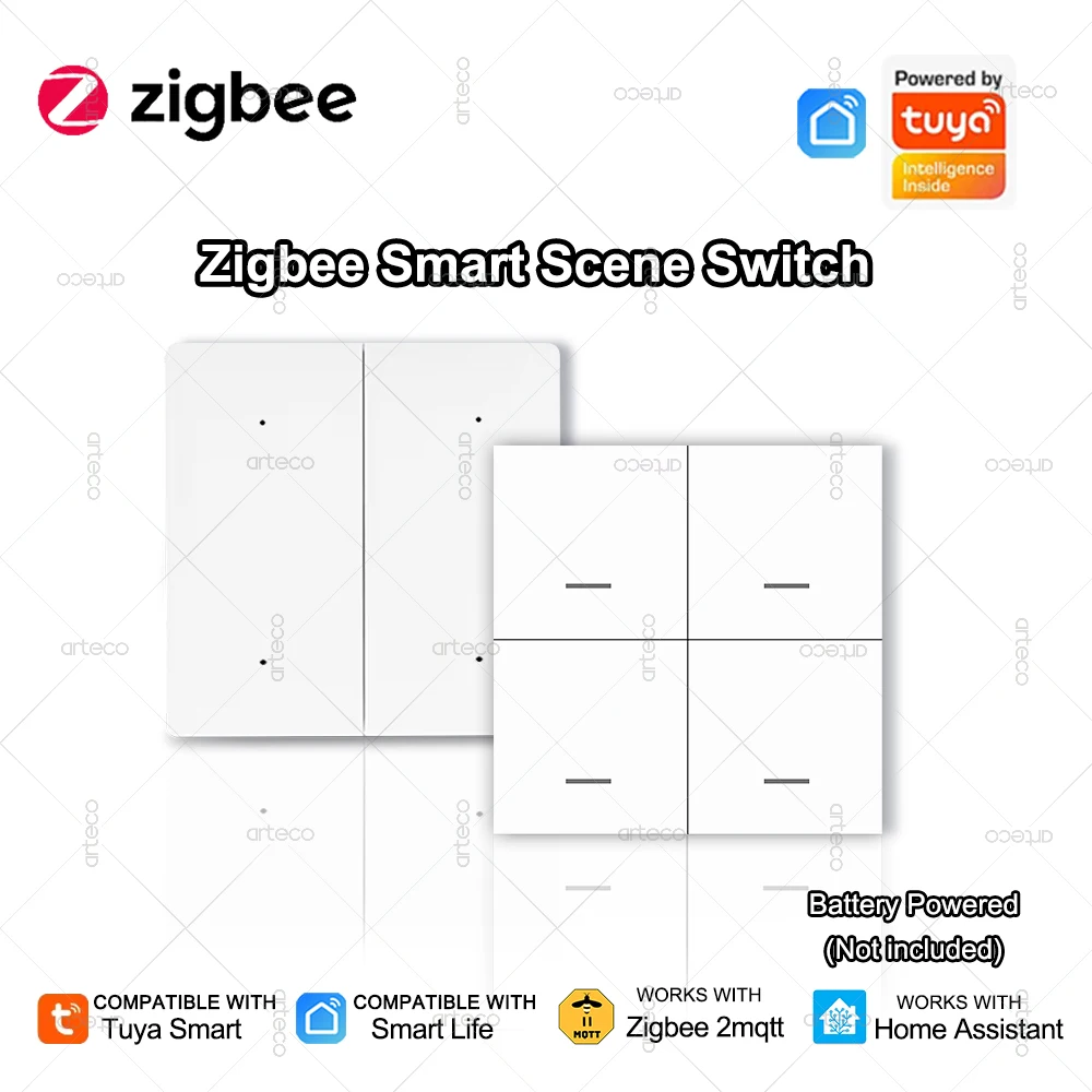 Tuya ZigBee – interrupteur de scène sans fil à 4 gangs, contrôleur de bouton-poussoir, alimenté par batterie, application Smart Life, domotique pour appareil Zigbee