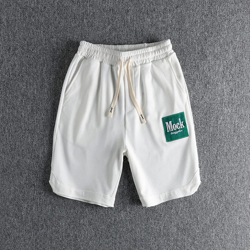 K983# Summer New American Retro Waffle Knitted Shorts Men's Simple Letter Embroidered Patches Casual Sports 5-Point Pants