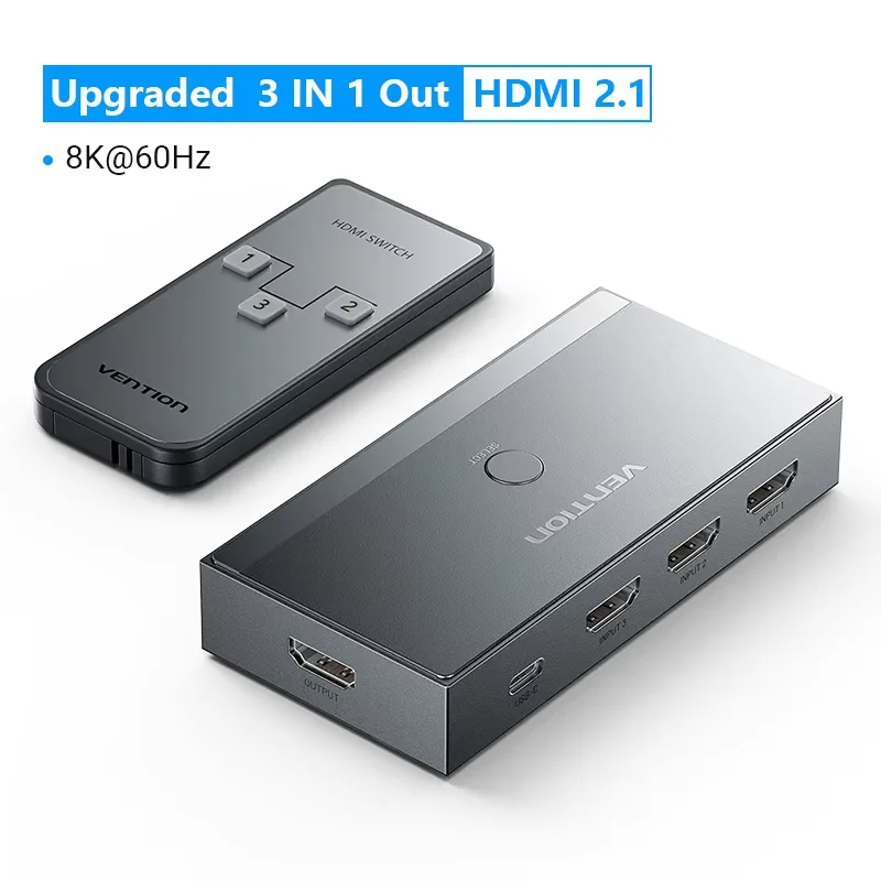 Ventie 8K HDMI 2.1 Switcher 8K 60Hz 4K 120Hz HDMI-schakelaar voor XBOX 360 TV PS5 4 3 Set-Top Boxen Blu-Ray 3 in 1 uit HDMI 2.1