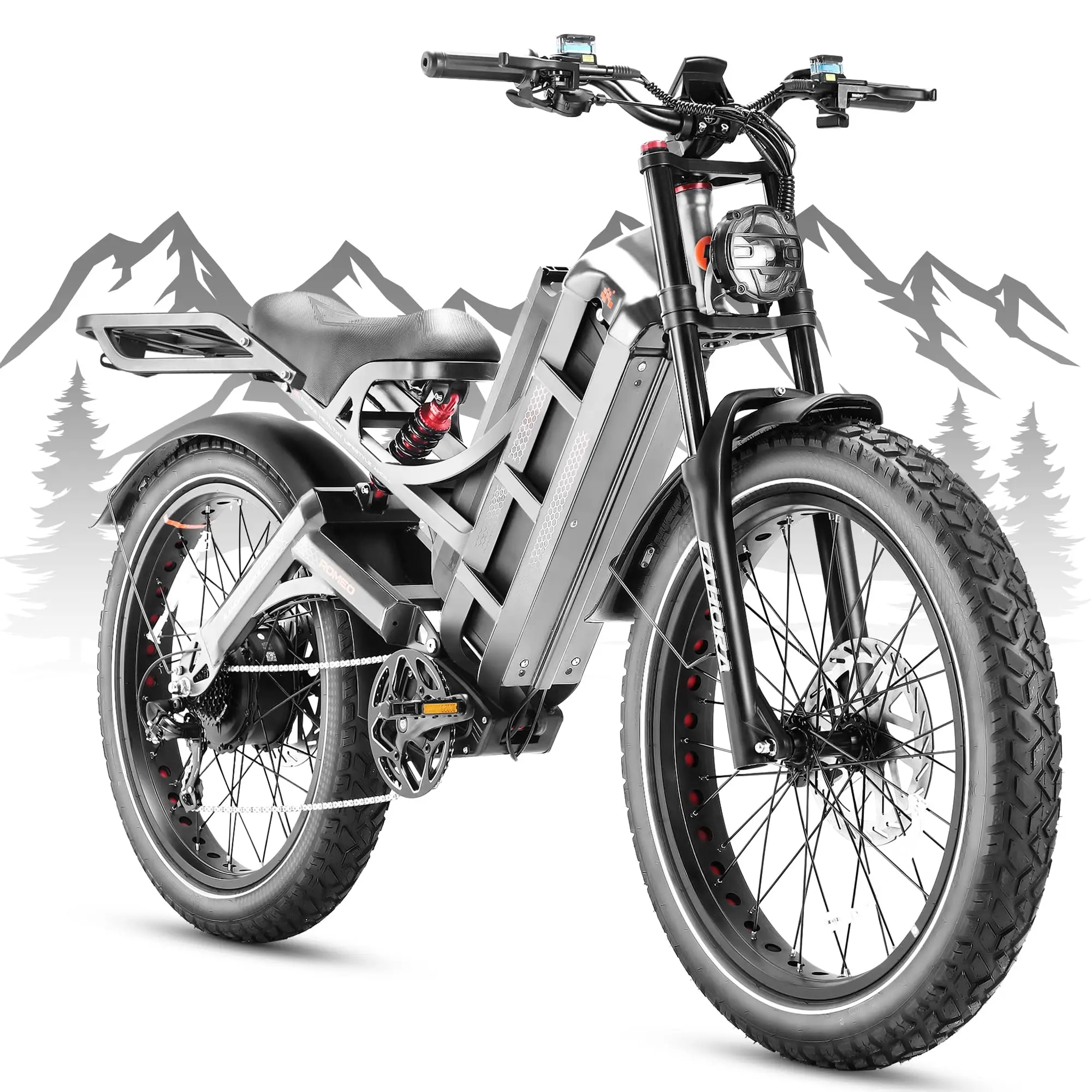 Romeo Pro/Romeo 2/Romeo Ultra 34-43Mph 1600-3000W Electric Bike for Adults 48-60V 60-70Ah 200Miles Long Range, 20*4.5/26* image 4