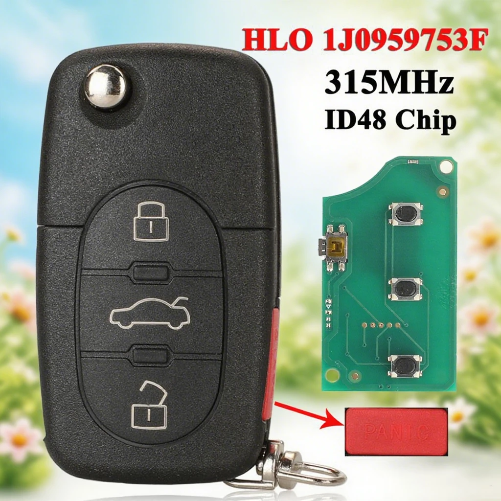 

jingyuqin 315Mhz ID48 Chip HLO 1J0 959 753 F 4 Buttons For VW Volkswagen Beetle Golf 1988 1999 2000 2001 Folding Car Remote Key